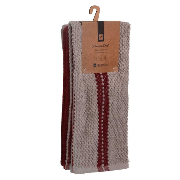 מארז 3 מגבות מטבח 100% כותנה בורדו