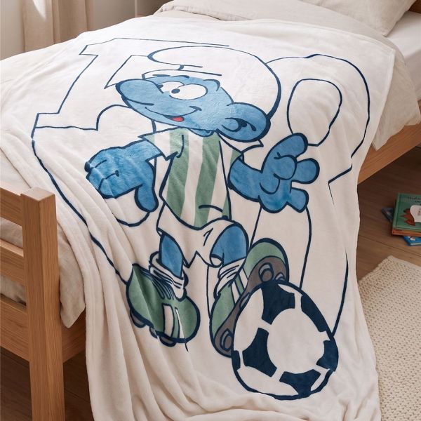 שמיכת מעבר לילדים דרדסים - דגם Smurf Goal