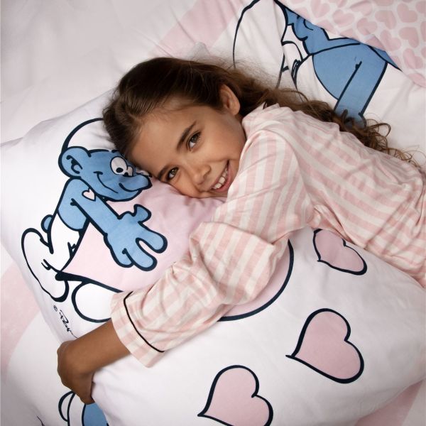 סט מצעי כותנה לילדים דרדסים - דגם Smurf Love