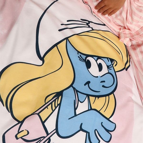 סט מצעי כותנה לילדים דרדסים - דגם Smurf Love