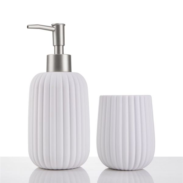 סט אמבטיה קרמיקה – דיספנסר וכוס מעוצבים Soho